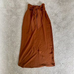 H&M Tie-Waist Slit Midi Skirt Rust